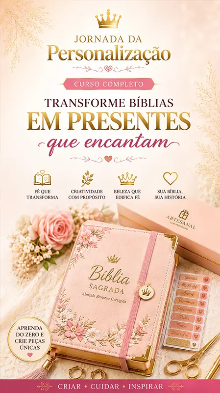 Bíblia personalizada finalizada com laços e flores douradas